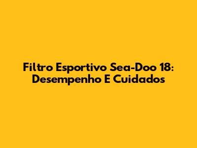 Filtro Esportivo Sea-Doo 18: Desempenho E Cuidados