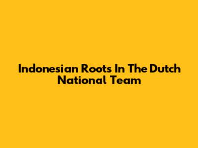 Indonesian Roots In The Dutch National Team