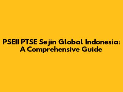 PSEII PTSE Sejin Global Indonesia: A Comprehensive Guide