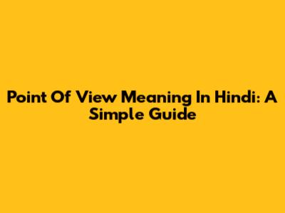 Point Of View Meaning In Hindi: A Simple Guide