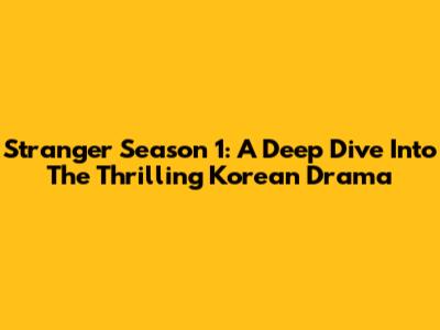 Stranger Season 1: A Deep Dive Into The Thrilling Korean Drama